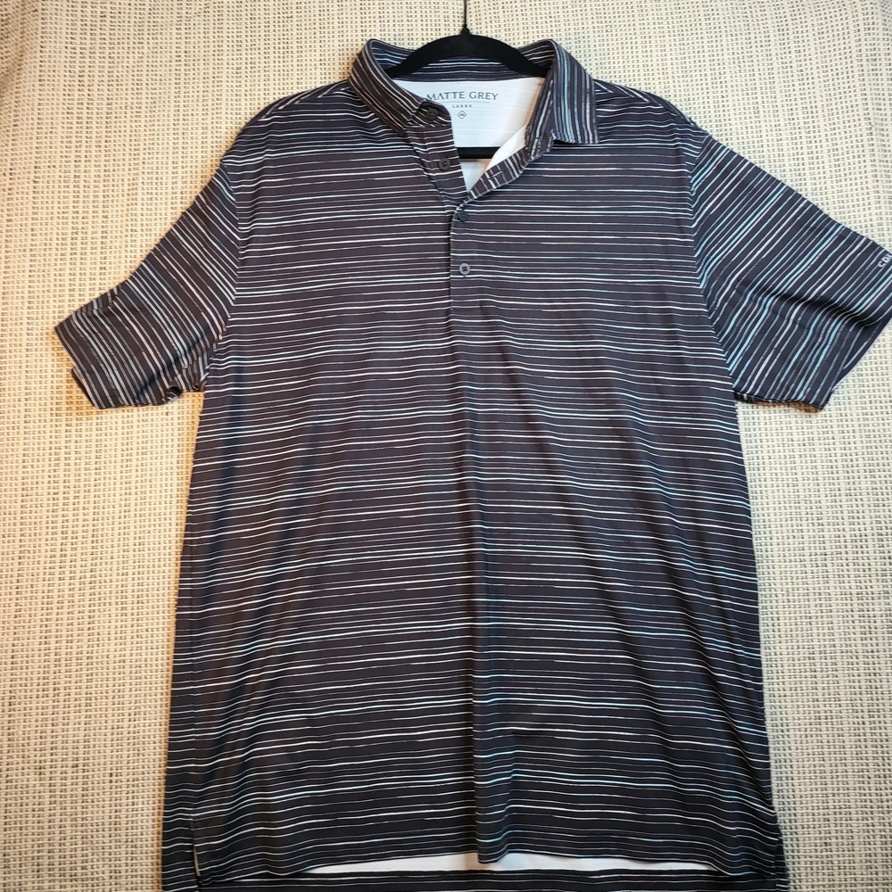Matte Grey Polo Shirt Mens Large Striped CDA National Golf Performance‎